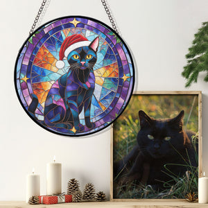 Christmas Cat Stained Glass Suncatcher | Unique Holiday Gift for Cat Lovers | Bombay Cat 01