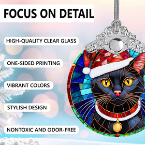 Christmas Cat Stained Glass Ornament | Unique Holiday Gift for Cat Lovers | Bombay