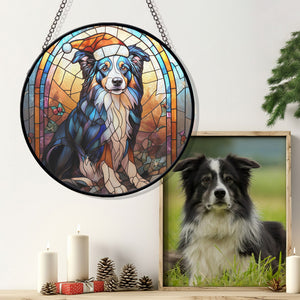 Christmas Dog Stained Glass Suncatcher | Unique Holiday Gift for Dog Lovers | Border Collie