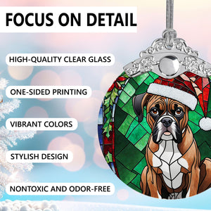 Christmas Dog Stained Glass Ornament | Unique Holiday Gift for Dog Lovers | Boxer