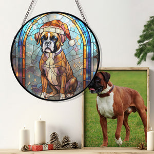 Christmas Dog Stained Glass Suncatcher | Unique Holiday Gift for Dog Lovers | Boxer