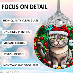 Christmas Cat Stained Glass Ornament | Unique Holiday Gift for Cat Lovers | British Shorthair