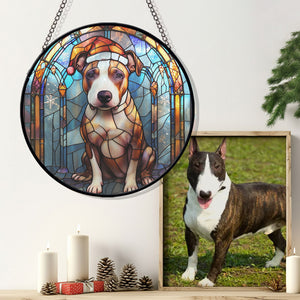 Christmas Dog Stained Glass Suncatcher | Unique Holiday Gift for Dog Lovers | Bull Terrier