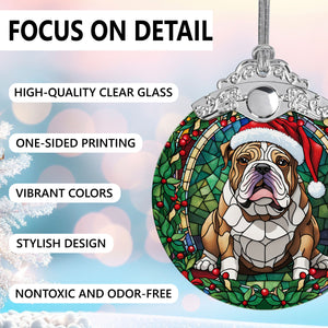 Christmas Dog Stained Glass Ornament | Unique Holiday Gift for Dog Lovers | Bulldog 2