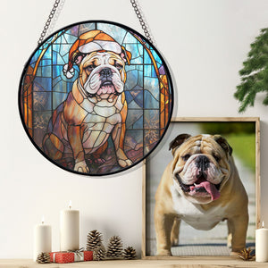 Christmas Dog Stained Glass Suncatcher | Unique Holiday Gift for Dog Lovers | Bulldog