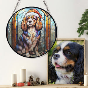 Christmas Dog Stained Glass Suncatcher | Unique Holiday Gift for Dog Lovers | Cavalier King Charles Spaniel