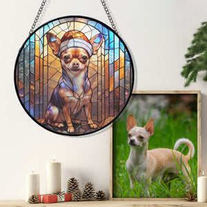 Christmas Dog Stained Glass Suncatcher | Unique Holiday Gift for Dog Lovers | Chihuahua