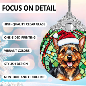 Christmas Dog Stained Glass Ornament | Unique Holiday Gift for Dog Lovers | Australian Terrier