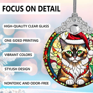 Christmas Cat Stained Glass Ornament | Unique Holiday Gift for Cat Lovers | Balinese Cat