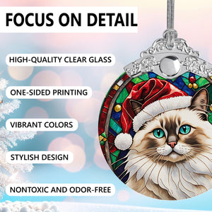 Christmas Cat Stained Glass Ornament | Unique Holiday Gift for Cat Lovers | Birman Cat