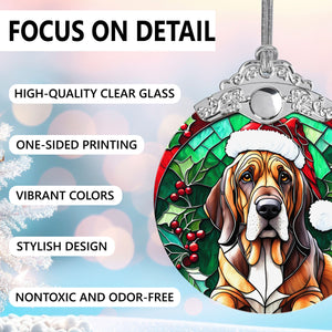 Christmas Dog Stained Glass Ornament | Unique Holiday Gift for Dog Lovers | Bloodhound