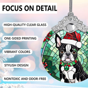 Christmas Dog Stained Glass Ornament | Unique Holiday Gift for Dog Lovers | Boston Terrier