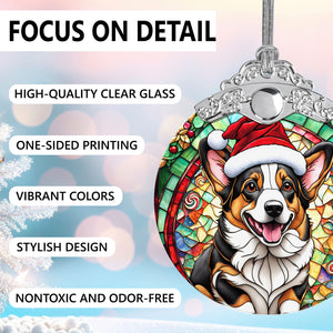 Christmas Dog Stained Glass Ornament | Unique Holiday Gift for Dog Lovers | Cardigan Welsh Corgi