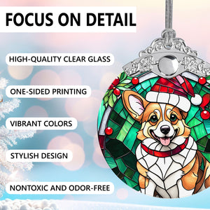 Christmas Dog Stained Glass Ornament | Unique Holiday Gift for Dog Lovers | Corgi