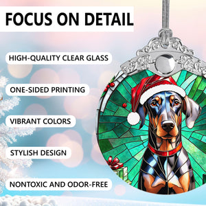 Christmas Dog Stained Glass Ornament | Unique Holiday Gift for Dog Lovers | Doberman