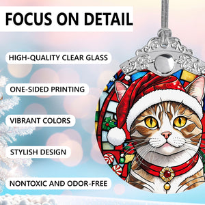 Christmas Cat Stained Glass Ornament | Unique Holiday Gift for Cat Lovers | European Shorthair