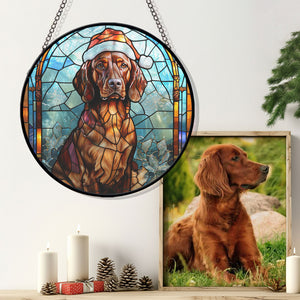 Christmas Dog Stained Glass Suncatcher | Unique Holiday Gift for Dog Lovers |  Irish Setter