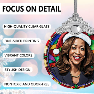 Kamala Harris Stained Glass Christmas Glass Ornament, Elegant Holiday Décor for Your Tree, Glass Ornament christmas 2024