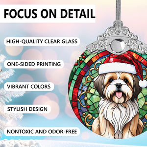 Christmas Dog Stained Glass Ornament | Unique Holiday Gift for Dog Lovers | Lhasa Apso