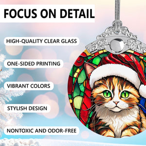 Christmas Cat Stained Glass Ornament | Unique Holiday Gift for Cat Lovers | Munchkin Cat