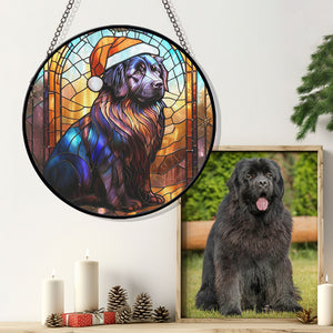 Christmas Dog Stained Glass Suncatcher | Unique Holiday Gift for Dog Lovers | Newfoundland