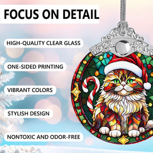 Christmas Cat Stained Glass Ornament | Unique Holiday Gift for Cat Lovers | Persian Cat