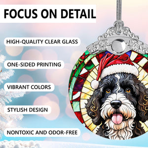 Christmas Dog Stained Glass Ornament | Unique Holiday Gift for Dog Lovers | Portuguese Water Dog