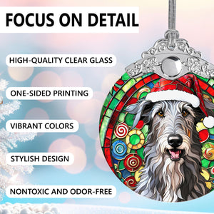 Christmas Dog Stained Glass Ornament | Unique Holiday Gift for Dog Lovers | Scottish Deerhound