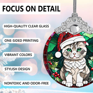 Christmas Cat Stained Glass Ornament | Unique Holiday Gift for Cat Lovers | Scottish Fold