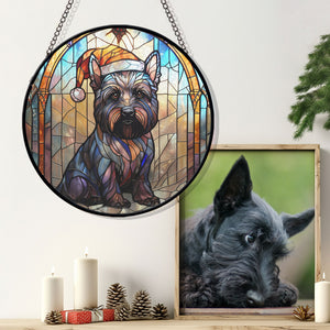 Christmas Dog Stained Glass Suncatcher | Unique Holiday Gift for Dog Lovers | Scottish Terrier