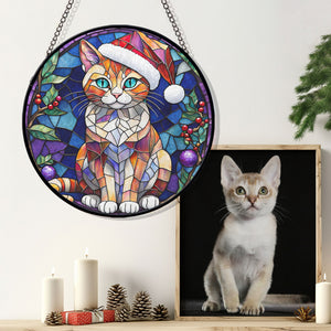 Christmas Cat Stained Glass Suncatcher | Unique Holiday Gift for Cat Lovers | Singapura Cat