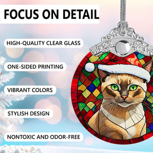 Christmas Cat Stained Glass Ornament | Unique Holiday Gift for Cat Lovers | Tonkinese