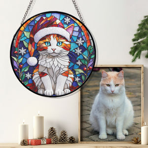 Christmas Cat Stained Glass Suncatcher | Unique Holiday Gift for Cat Lovers | Turkish Van Cat