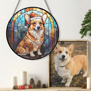 Christmas Dog Stained Glass Suncatcher | Unique Holiday Gift for Dog Lovers | Corgi