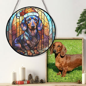 Christmas Dog Stained Glass Suncatcher | Unique Holiday Gift for Dog Lovers | Dachshund