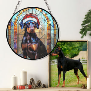 Christmas Dog Stained Glass Suncatcher | Unique Holiday Gift for Dog Lovers | Doberman