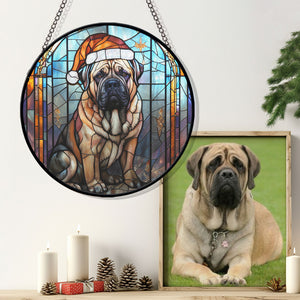 Christmas Dog Stained Glass Suncatcher | Unique Holiday Gift for Dog Lovers | English Mastiff