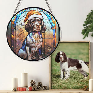 Christmas Dog Stained Glass Suncatcher | Unique Holiday Gift for Dog Lovers | English Springer Spaniel