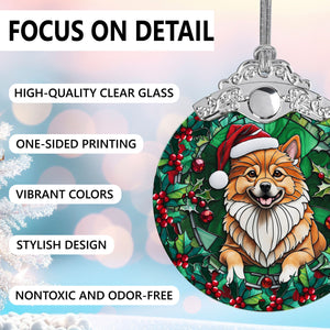 Christmas Dog Stained Glass Ornament | Unique Holiday Gift for Dog Lovers | Finnish Spitz