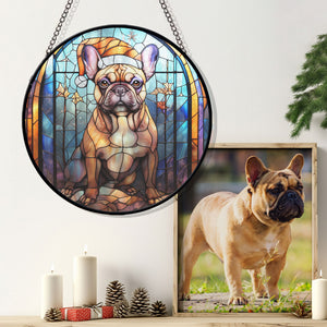 Christmas Dog Stained Glass Suncatcher | Unique Holiday Gift for Dog Lovers | French Bulldog