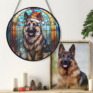 Christmas Dog Stained Glass Suncatcher | Unique Holiday Gift for Dog Lovers | German shepherd