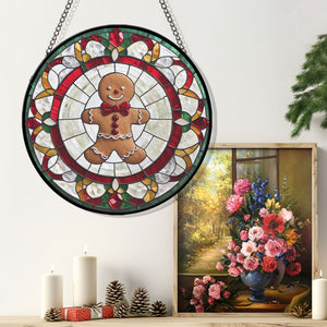 Gingerbread Stained Glass Suncatcher, Gingerbread Suncatcher for Windows Stained Glass