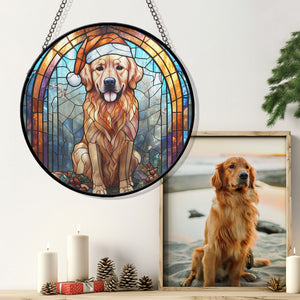 Christmas Dog Stained Glass Suncatcher | Unique Holiday Gift for Dog Lovers | Golden Retriever