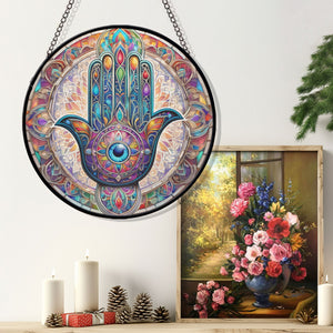 Hamsa Hand Stained Glass Suncatcher, Hamsa Hand Suncatcher for Windows Stained Glass