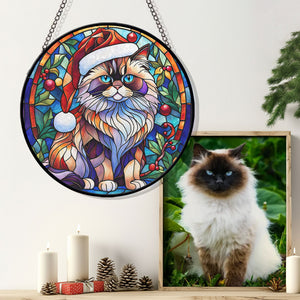 Christmas Cat Stained Glass Suncatcher | Unique Holiday Gift for Cat Lovers | Himalayan Cat