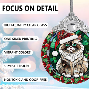 Christmas Cat Stained Glass Ornament | Unique Holiday Gift for Cat Lovers | Himalayan