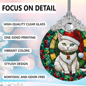 Christmas Cat Stained Glass Ornament | Unique Holiday Gift for Cat Lovers | Khao Manee