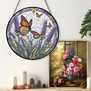 Lavender Monarch Butterfly Stained Glass Suncatcher, Lavender Monarch Butterfly Suncatcher for Windows Stained Glass