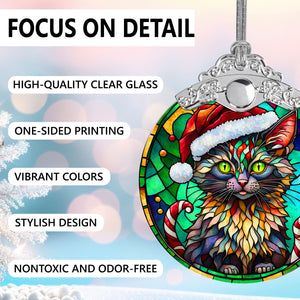 Christmas Cat Stained Glass Ornament | Unique Holiday Gift for Cat Lovers | Lykoi