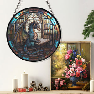 Magical dragon Stained Glass Suncatcher, Magical dragon Suncatcher for Windows Stained Glass